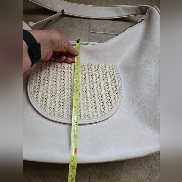 Anthropologie Lrg Shoulder Bag Woven Straw Pocket Vegan Leather Cream Slouchy - Picture 11 of 15